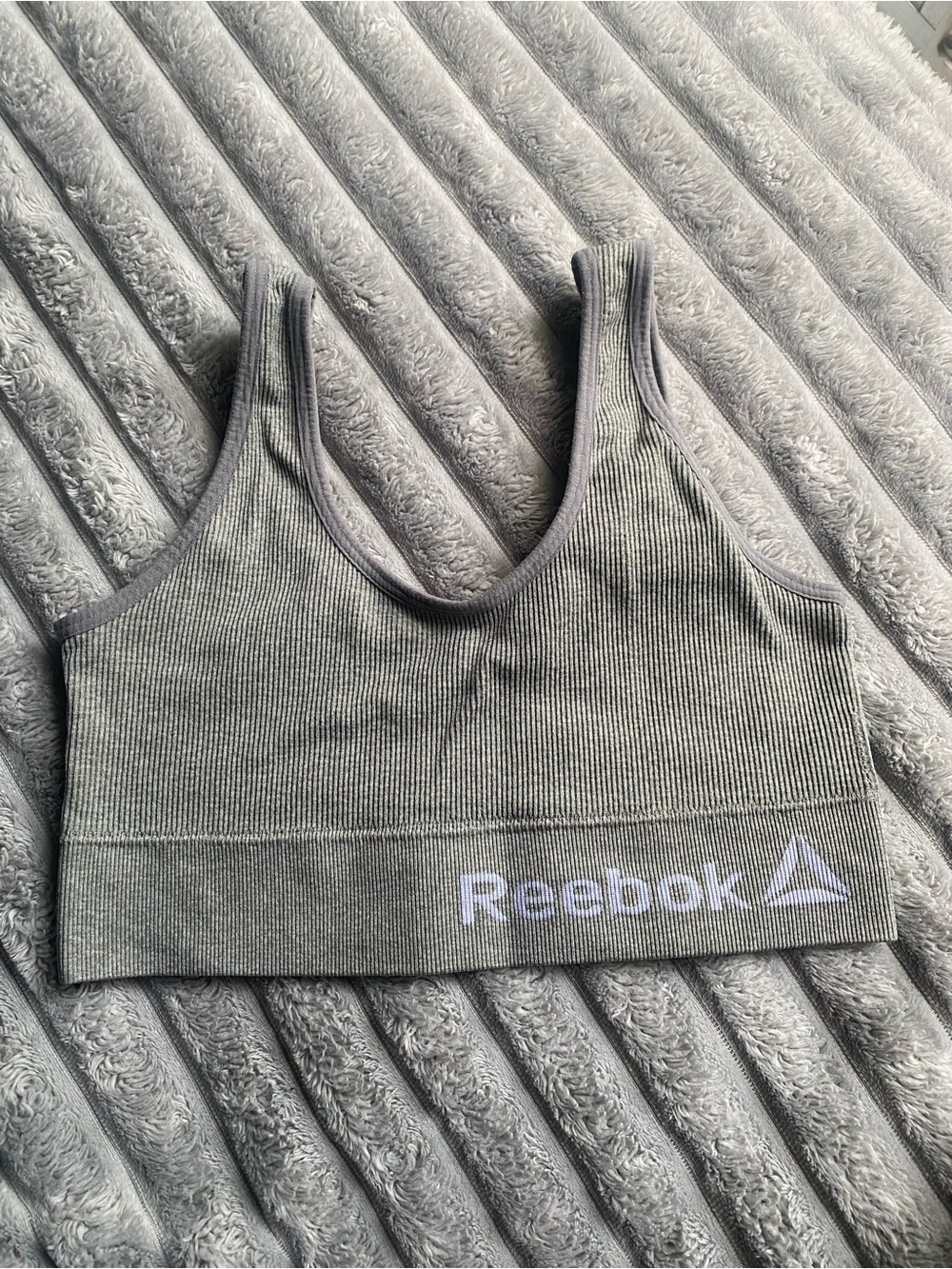 Reebok gray Ribbed Crop Sports Bra with Logo